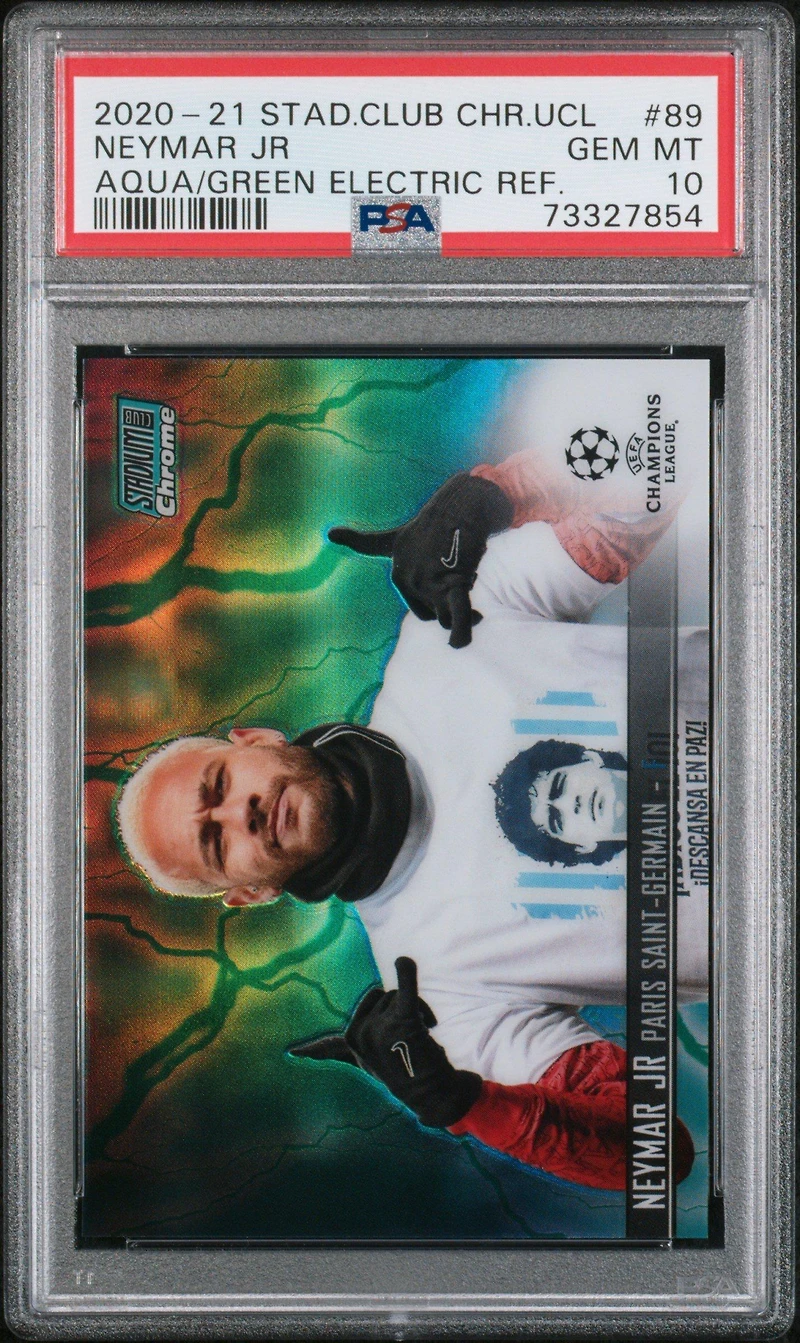 2020 Stadium Club Chrome Uefa Champions League 89 Neymar Jr Aqua/green Electric Refractor PSA 10