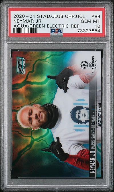 2020 Stadium Club Chrome Uefa Champions League 89 Neymar Jr Aqua/green Electric Refractor PSA 10