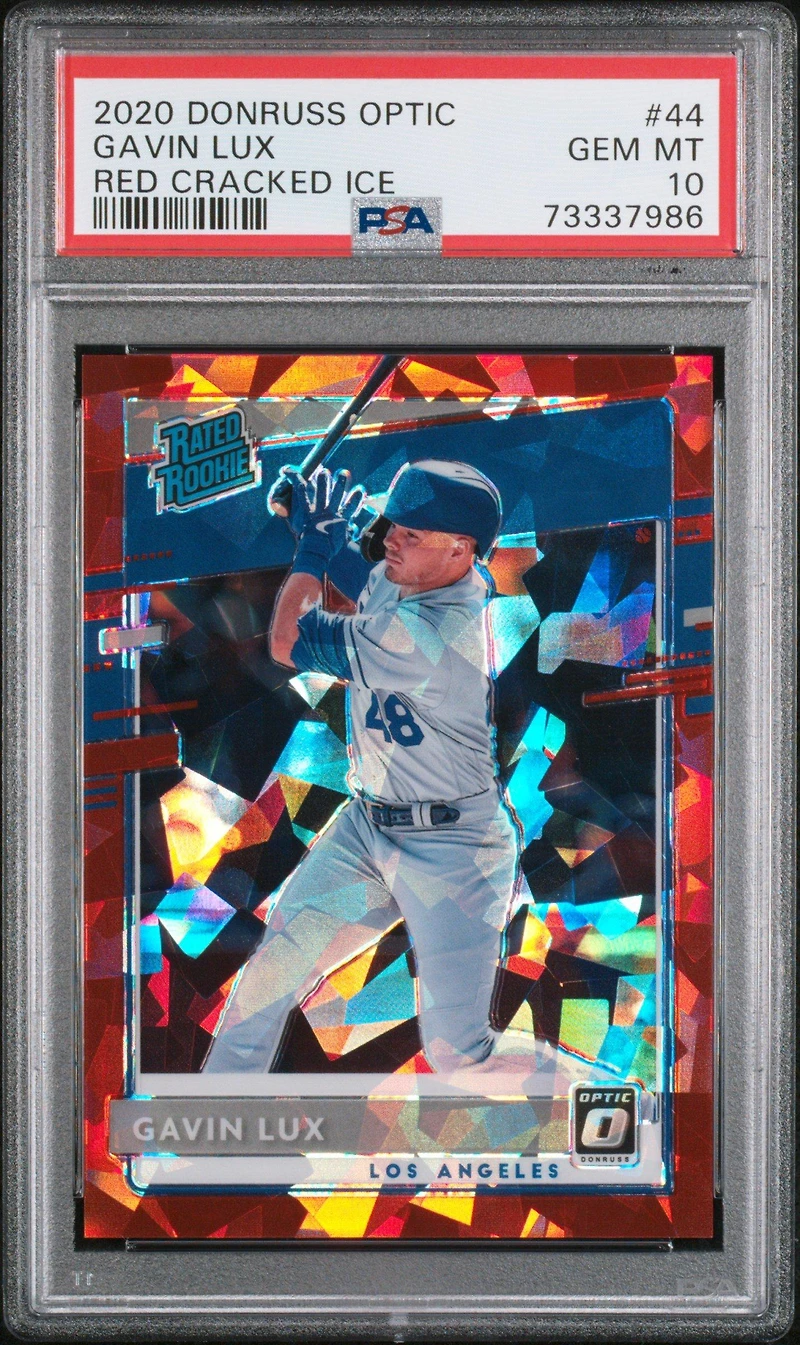 2020 Panini Donruss Optic 44 Gavin Lux Red Cracked Ice PSA 10