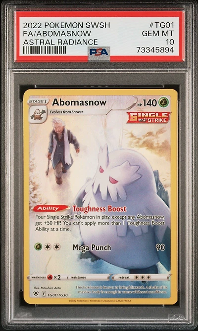 2022 Pokemon Sword & Shield Astral Radiance Tg01 Full Art/abomasnow PSA 10