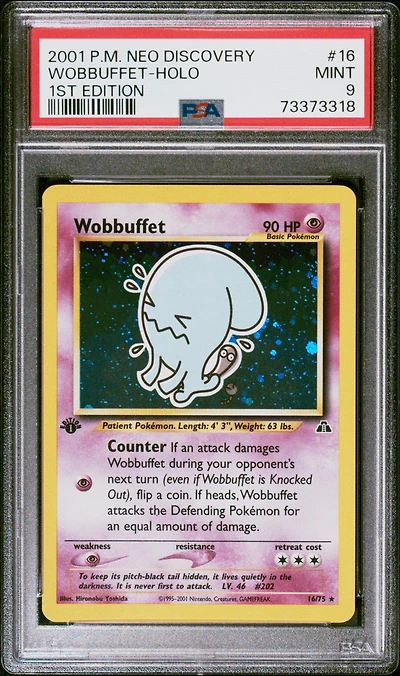 2001 Pokemon Neo Discovery 16 Wobbuffet-holo 1st Edition PSA 9