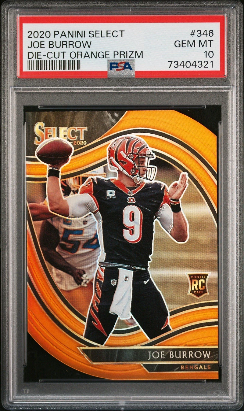 2020 Panini Select 346 Joe Burrow Die-cut Orange Prizm PSA 10