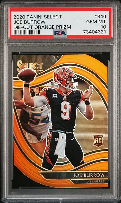 2020 Panini Select 346 Joe Burrow Die-cut Orange Prizm PSA 10