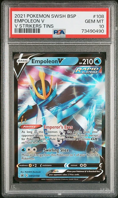 2021 Pokemon Swsh Black Star Promo 108 Empoleon V V Strikers Tins PSA 10
