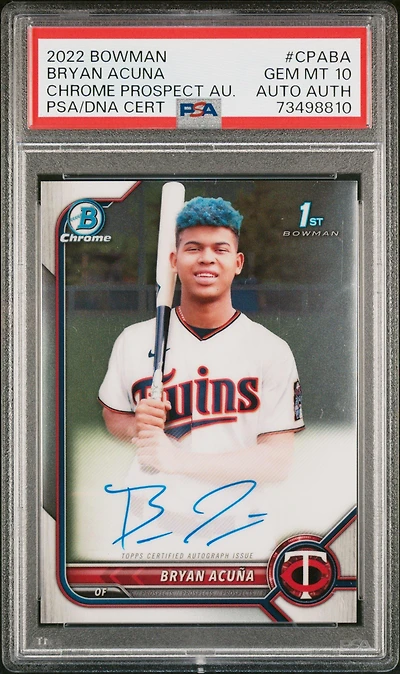 2022 Bowman Chrome Prospect Autographs Cpaba Bryan Acuna PSA 10