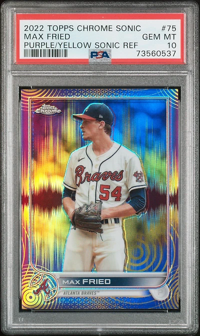 2022 Topps Chrome Sonic 75 Max Fried Purple/yellow Sonic Refractor PSA 10