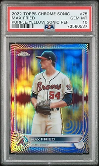2022 Topps Chrome Sonic 75 Max Fried Purple/yellow Sonic Refractor PSA 10