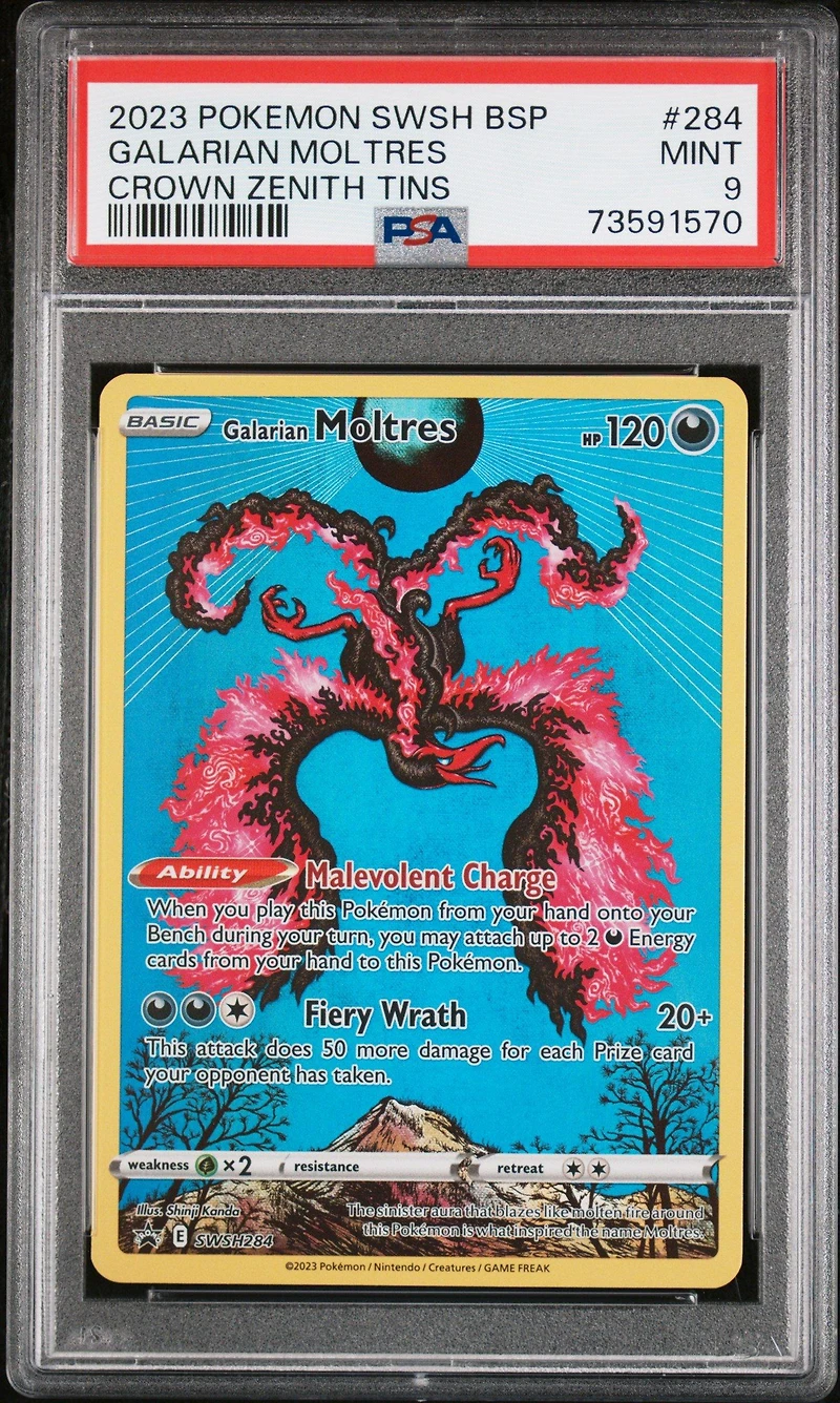 2023 Pokemon Swsh Black Star Promo 284 Galarian Moltres Crown Zenith Tins PSA