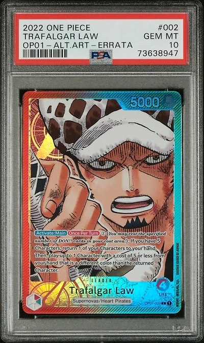 2022 One Piece Op01-romance Dawn 002 Trafalgar Law Alternate Art-errata PSA 10