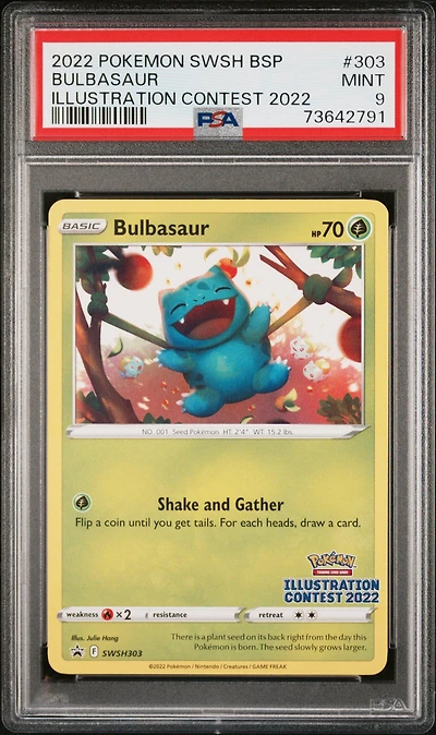 2022 Pokemon Swsh Black Star Promo 303 Bulbasaur Illustration Contest 2022 PSA 9