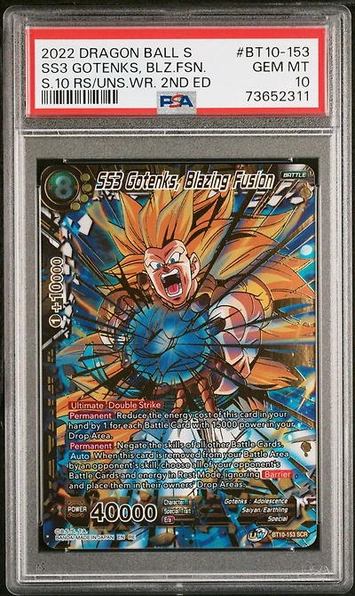 2022 Dragon Ball Super Card Game Series 10 Rise Of The Unison Warrior 2nd Edition Bt10-153 Ss3 Gotenks, Blz.fsn. PSA 10