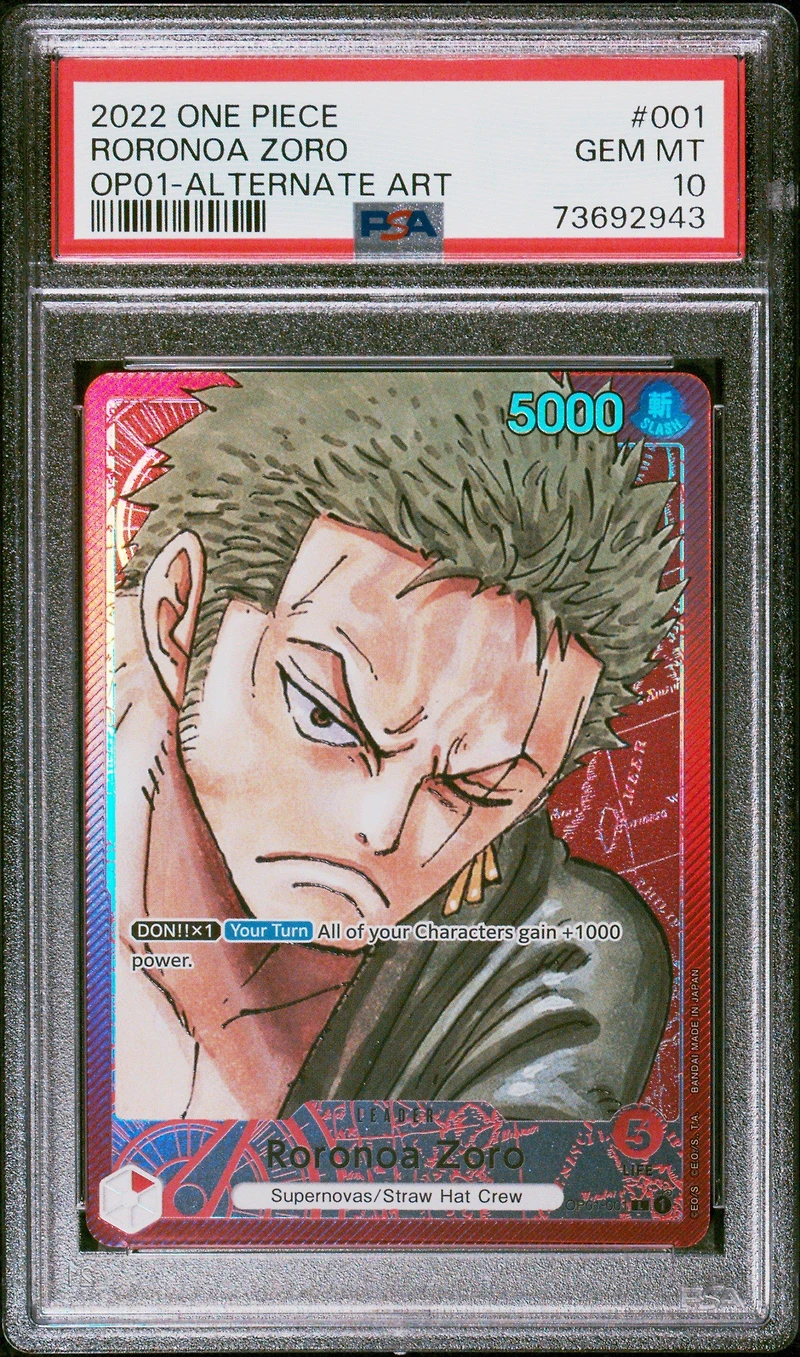 2022 One Piece Romance Dawn Roronoa Zoro Alternate Art PSA 10