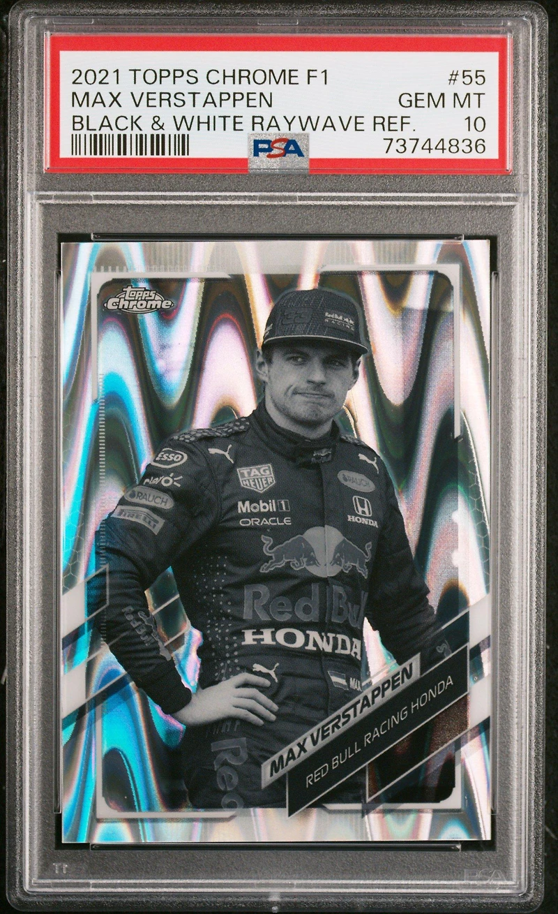 2021 Topps Chrome Formula 1 55 Max Verstappen Black & White Raywave Refractor PSA 10