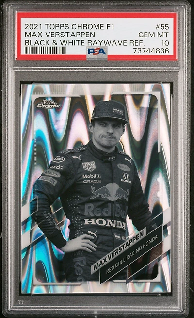 2021 Topps Chrome Formula 1 55 Max Verstappen Black & White Raywave Refractor PSA 10