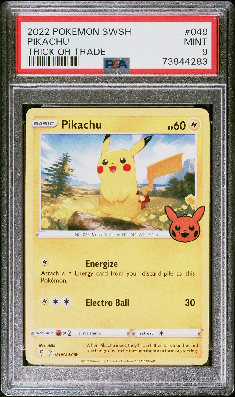 2021 Pokemon Sword & Shield Evolving Skies 049 Pikachu Trick Or Trade 2022 PSA 9