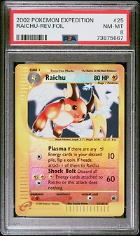 2002 Pokemon Expedition 25 Raichu-reverse Foil PSA 8