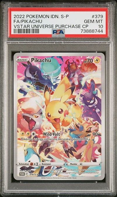 2022 Pokemon Indonesian S Promo 379 Full Art/pikachu Vstar Universe Purchase Campaign PSA 10