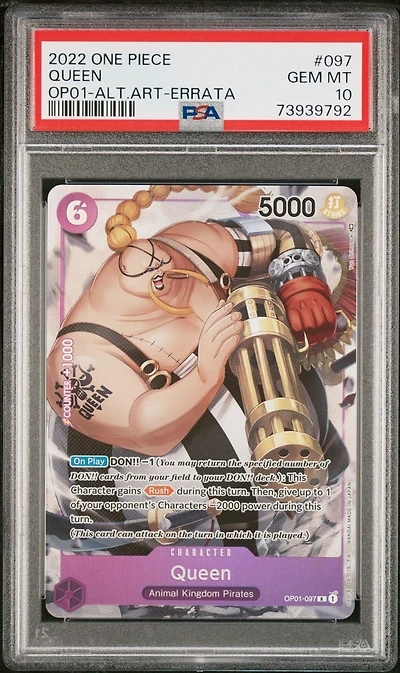 2022 One Piece Romance Dawn 097 Queen Alternate Art-errata PSA 10