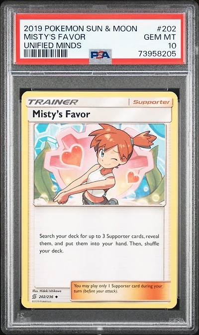 2019 Pokemon Sun & Moon Unified Minds 202 Misty's Favor PSA 10