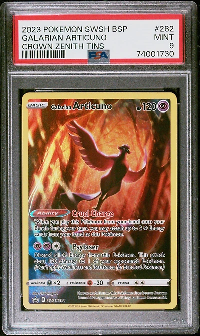 2023 Pokemon Swsh Black Star Promo 282 Galarian Articuno Crown Zenith Tin PSA 9