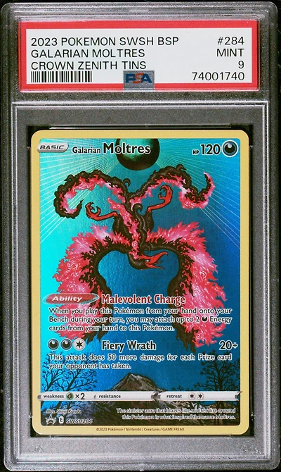 2023 Pokemon Swsh Black Star Promo 284 Galarian Moltres Crown Zenith Tin PSA