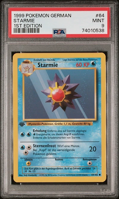 1999 Pokemon German 64 Starmie 1st Edition PSA 9
