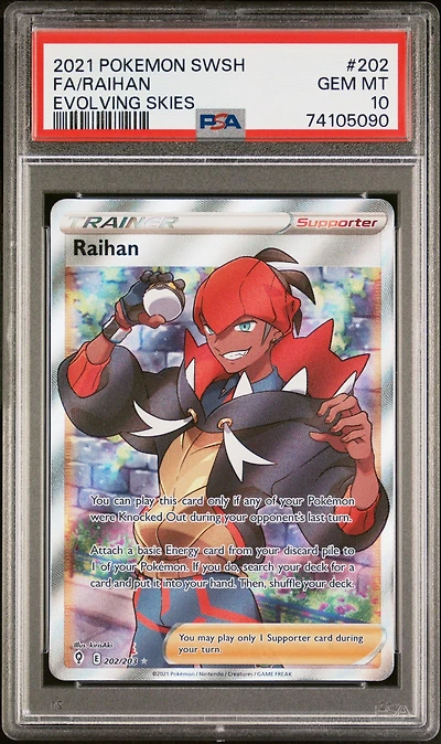 2021 Pokemon Sword & Shield Evolving Skies 202 Full Art/raihan PSA 10