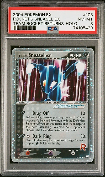 2004 Pokemon Ex Team Rocket Returns 103 Rocket's Sneasel Ex PSA 8