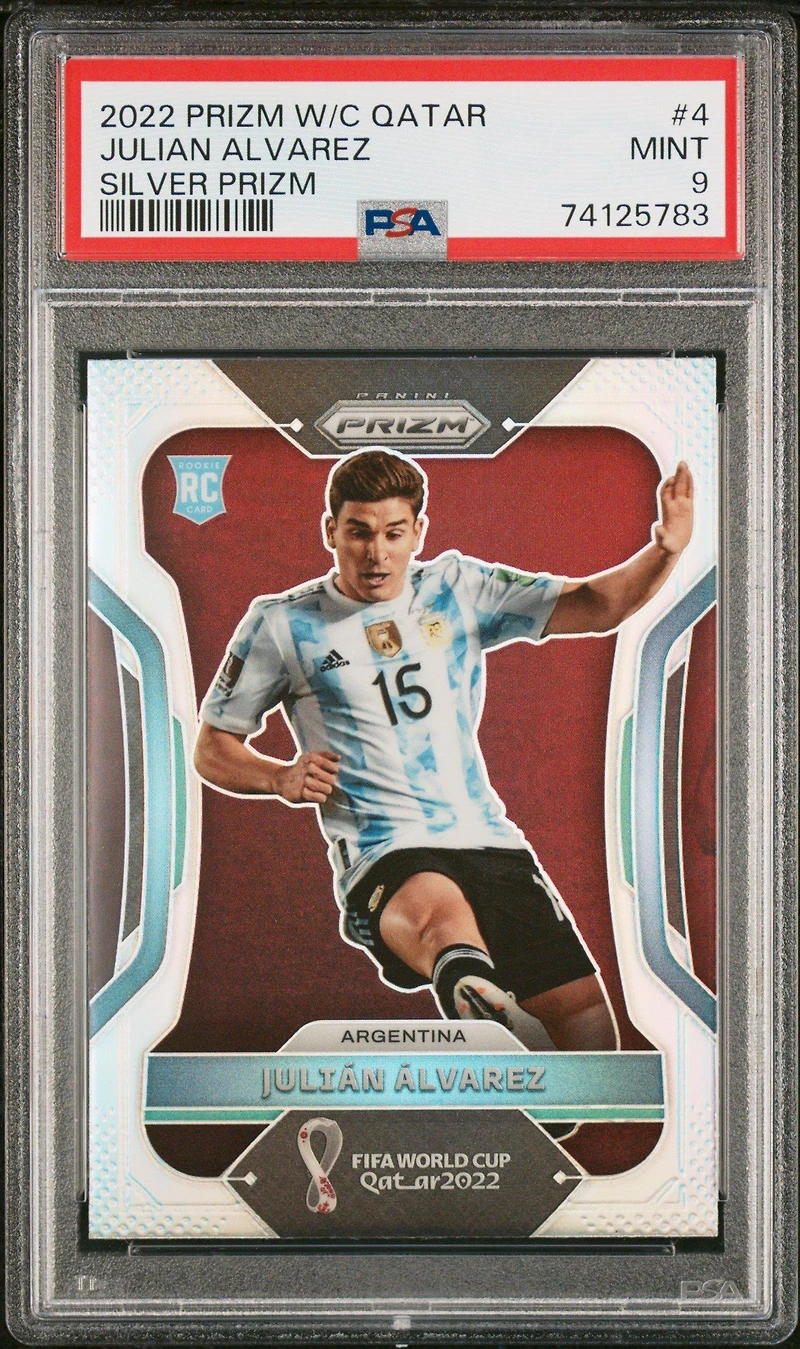 2022 Panini Prizm World Cup Qatar 4 Julian Alvarez Silver Prizm PSA 9