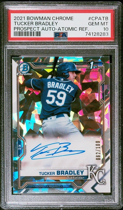2021 Bowman Chrome Prospect Autographs Cpatb Tucker Bradley Atomic Refractor PSA 10