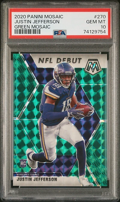 2020 Panini Mosaic 270 Justin Jefferson Green Mosaic PSA