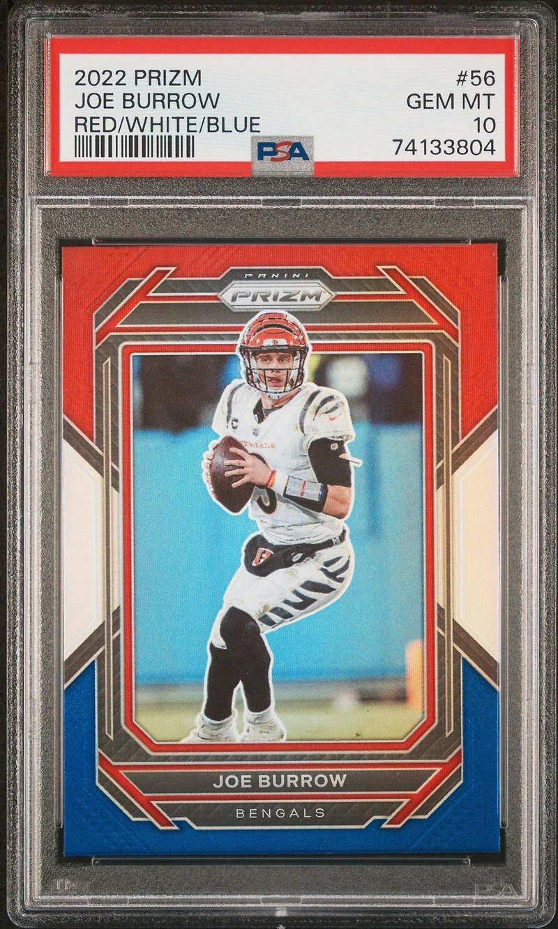 2022 Panini Prizm 56 Joe Burrow Red/white/blue PSA 10