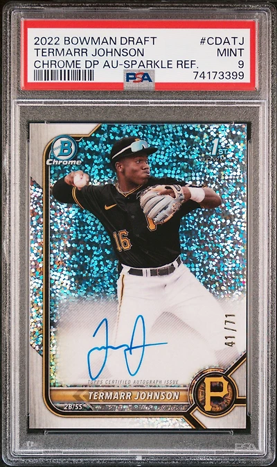 2022 Bowman Draft Chrome Draft Pick Autographs Cdatj Termarr Johnson Sparkle Refractor PSA 9