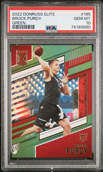 2022 Panini Donruss Elite 185 Brock Purdy Green PSA 10