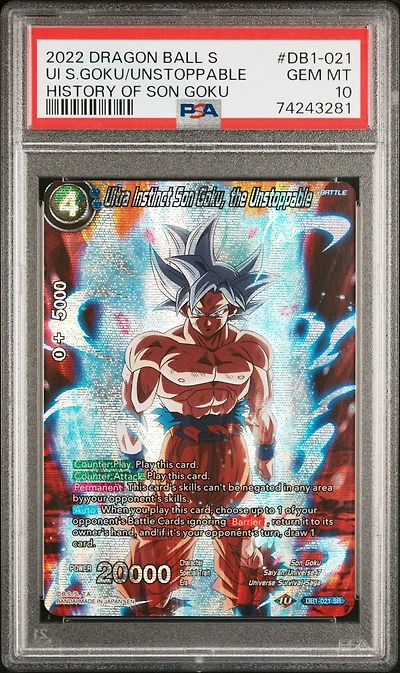 2022 Dragon Ball Super Card Game Theme Selection History Of Son Goku Db1-021 Ui Goku, Unstoppable PSA 10