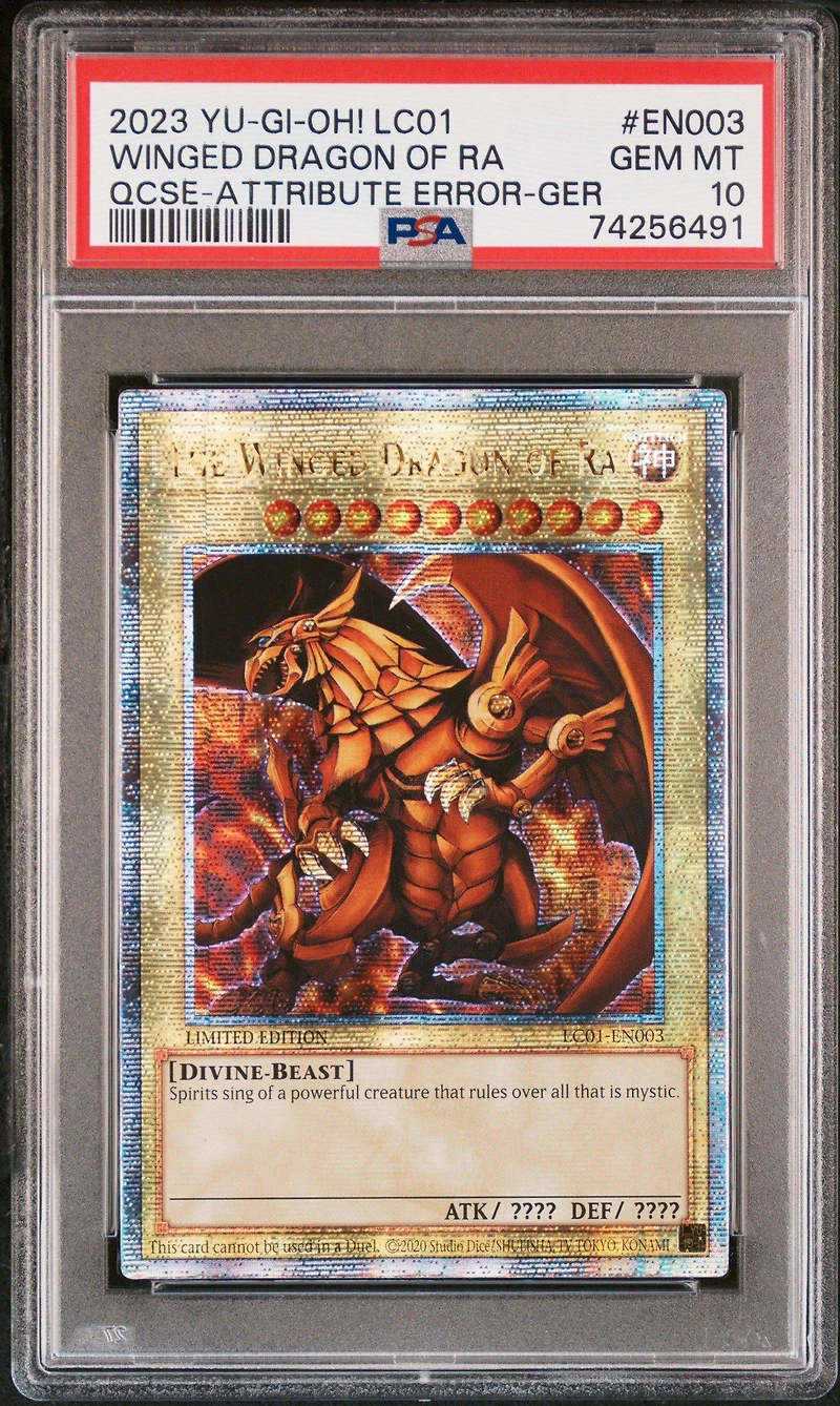 2023 Yu-gi-oh! Lc01-legendary Collection: 25th Anniversary Edition En003 The Winged Dragon Of Ra Quarter Century Secret Rare-attribute Error-german PSA 10