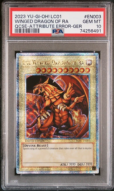 2023 Yu-gi-oh! Lc01-legendary Collection: 25th Anniversary Edition En003 The Winged Dragon Of Ra Quarter Century Secret Rare-attribute Error-german PSA 10