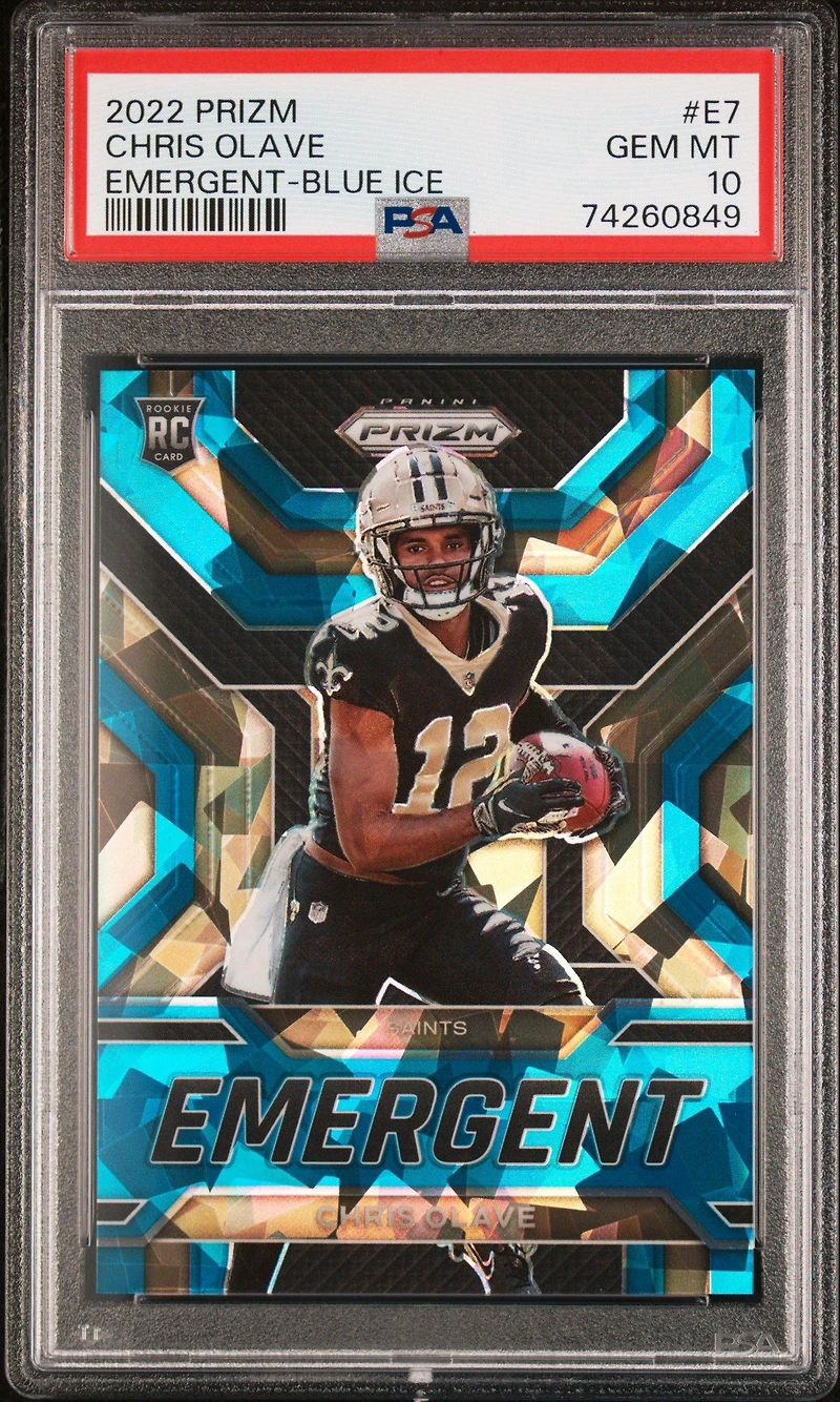 2022 Panini Prizm Emergent E7 Chris Olave Blue Ice PSA 10
