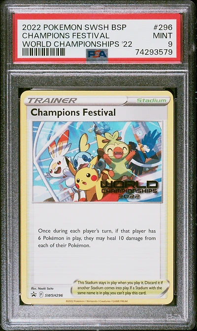 2022 Pokemon Swsh Black Star Promo 296 Champions Festival World Championships 2022 PSA 9
