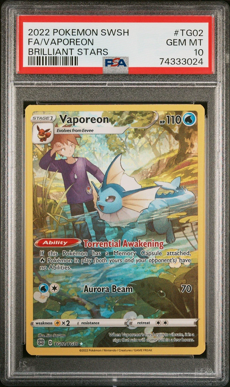 2022 Pokemon Sword & Shield Brilliant Stars Tg02 Fa/vaporeon PSA 10