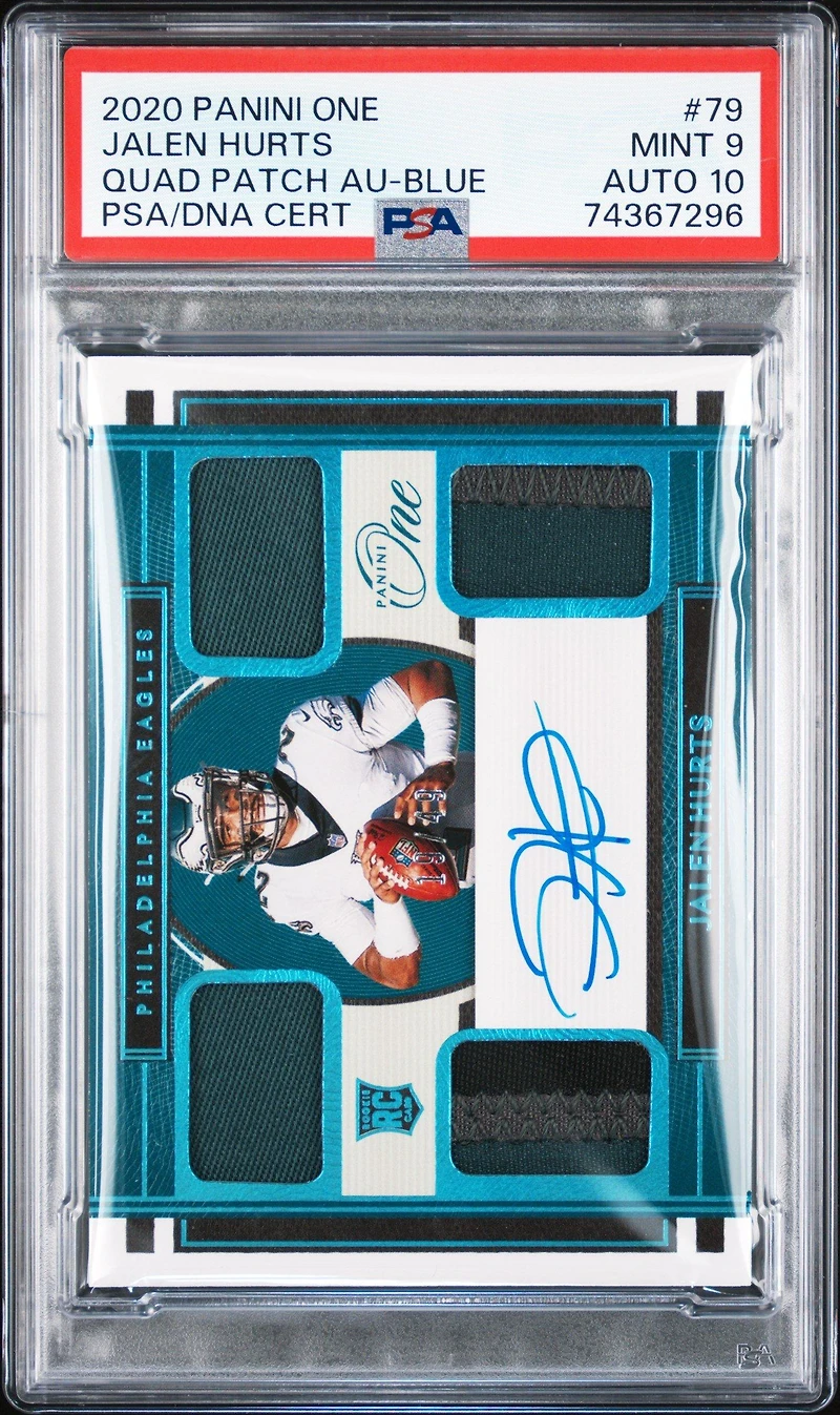2020 Panini One 79 Jalen Hurts Quad Patch Autograph-blue PSA 9