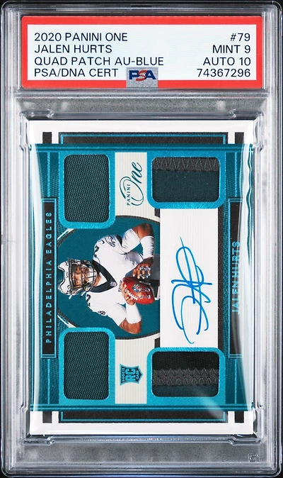 2020 Panini One 79 Jalen Hurts Quad Patch Autograph-blue PSA 9