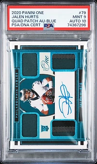 2020 Panini One 79 Jalen Hurts Quad Patch Autograph-blue PSA 9