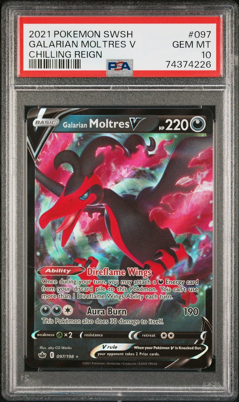 2021 Pokemon Sword & Shield Chilling Reign 097 Galarian Moltres V PSA 10