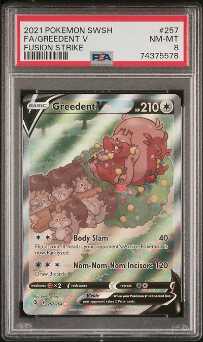 2021 Pokemon Sword & Shield Fusion Strike 257 Full Art/greedent V PSA 8