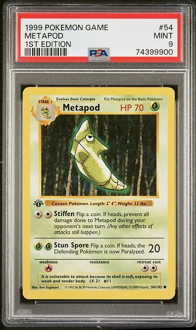 1999 Pokemon Game 54 Metapod 1st Edition PSA 9
