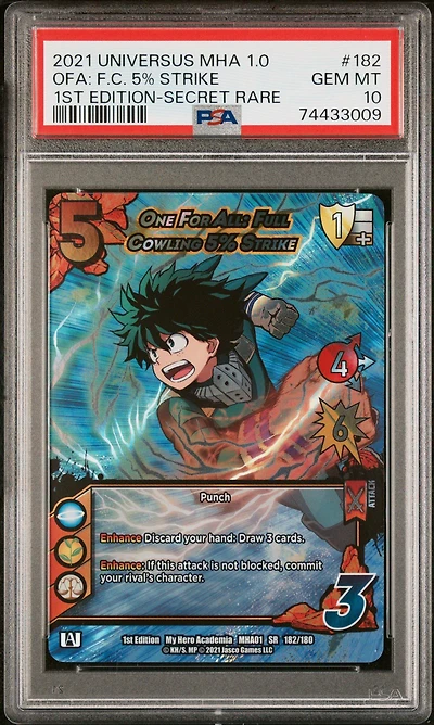 2021 Universus My Hero Academia Series 1.0 182 One For All: Full Cowling 5% Strike 1st Edition-secret Rare PSA 10