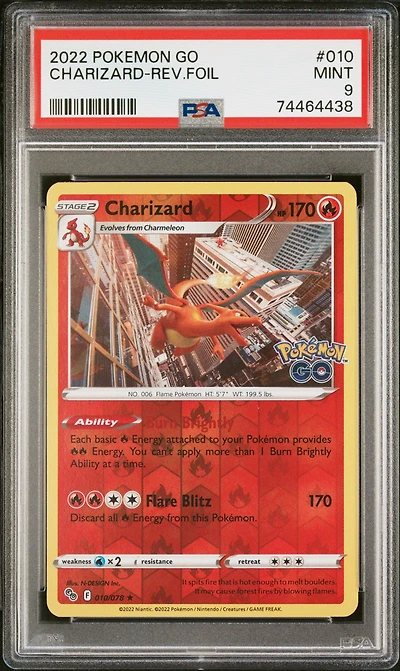 2022 Pokemon Go 010 Charizard-reverse Foil PSA 9