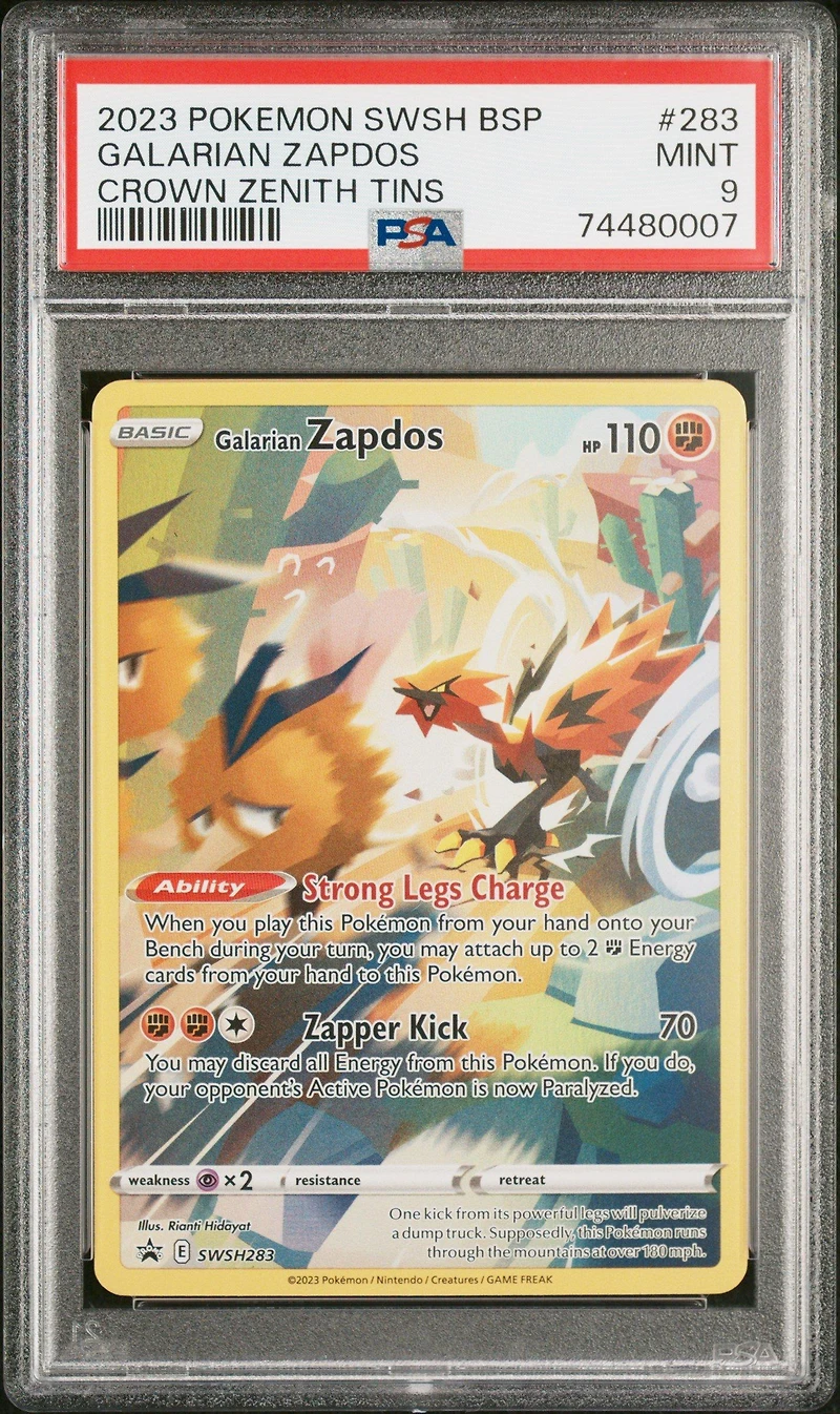 2023 Pokemon Swsh Black Star Promo 283 Galarian Zapdos Crown Zenith Tin PSA