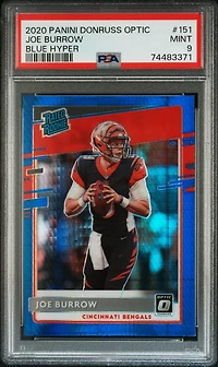 2020 Panini Donruss Optic 151 Joe Burrow Blue Hyper PSA 9